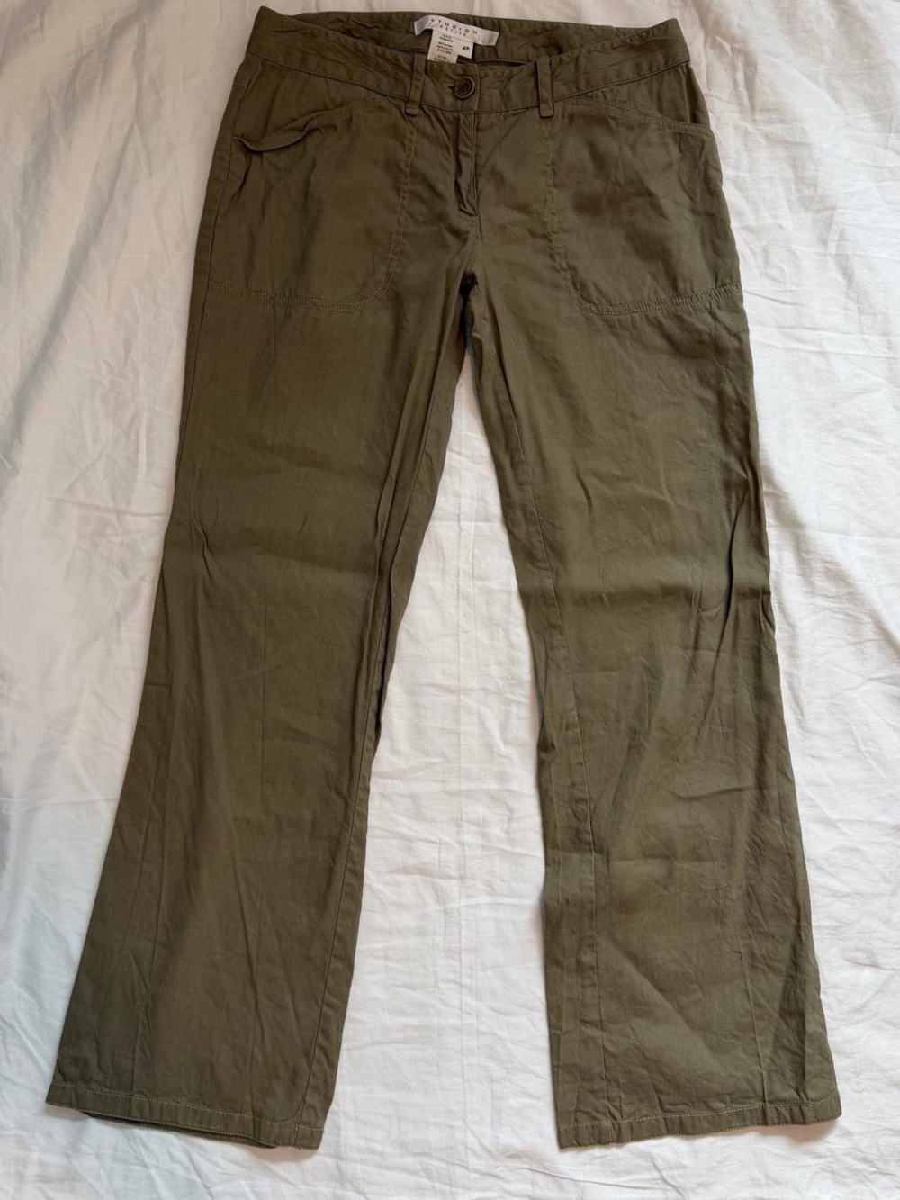 Vintage Y2K Studio M Olive Green Low Rise Bootcut Linen Blend Pants